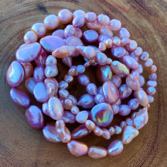 Natural Pink & Purple High Luster Cultured Freshwater Pearl Beads Bracelet Stack - Picture 7 of 11